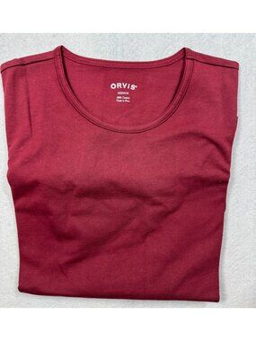 Orvis Women's Crew Neck 3/4 Sleeve Shirt Burgundy Maroon 100% Cotton Size Medium